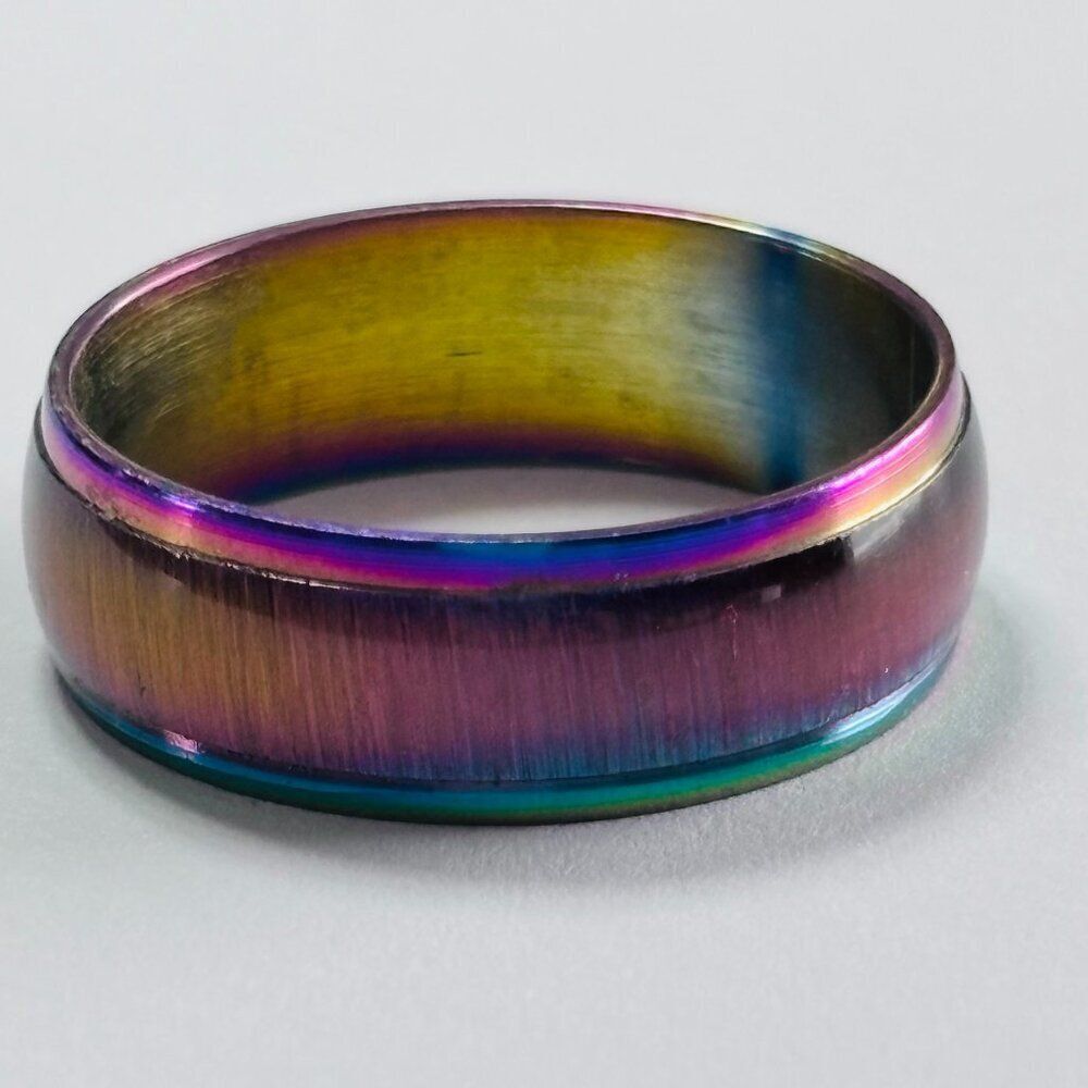 Oil Slick Rainbow Titanium Steel Band Ring Unisex Size 11